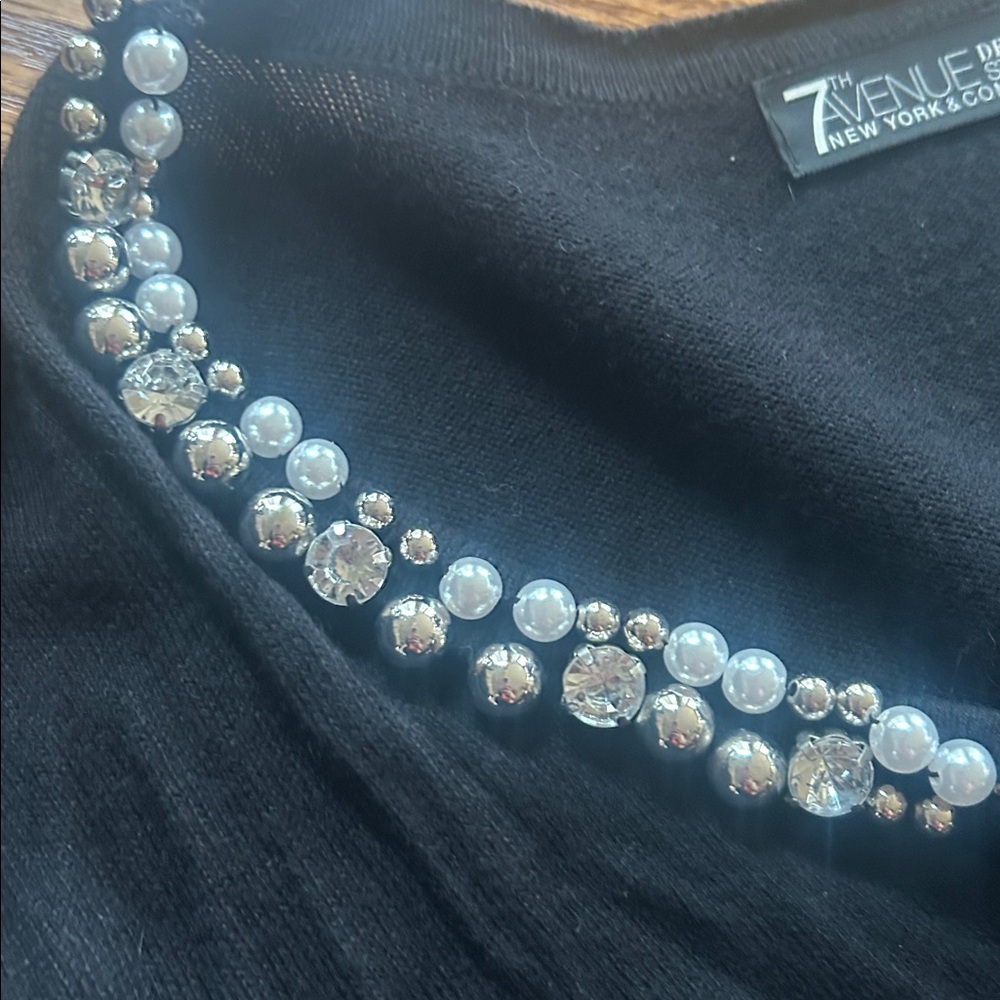 7th Avenue Design Studio NY and Company Black Cardigan with pearls Size XS - Picture 9 of 10